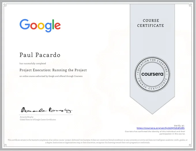 Certificate, Project Execution: Running the Project